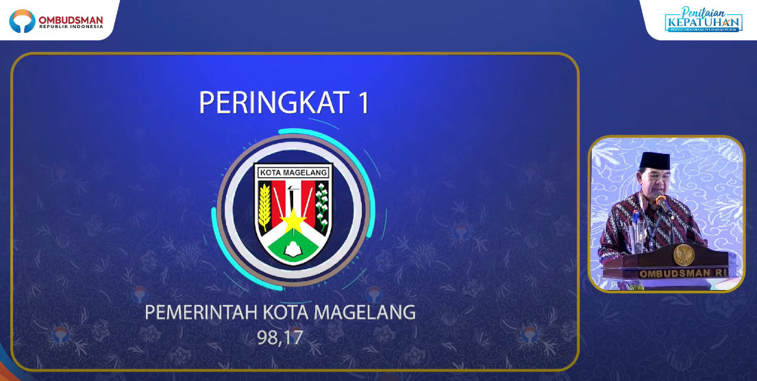 UNTUK KEDUA KALINYA PEMERINTAH KOTA MAGELANG PERINGKAT 1 DALAM PENIALAIAN KEPATUHAN PELAYANAN PUBLIK